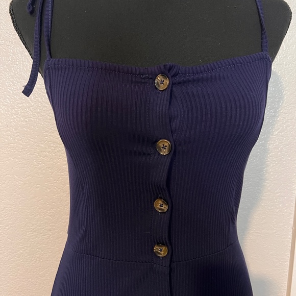 Topshop Navy Blue Button Front Tie Straps Mini Dress Size 4 - Picture 5 of 11